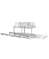 Household Essentials Glidez Multipurpose Chrome-Plated Steel Pull-Out/Slide-Out Basket Storage Organizer for Pots and Lids 2-Tier Dual-Slide Design