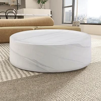 Modern Round Marble Coffee Table, White, No Assembly