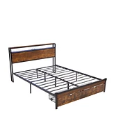 Simplie Fun Queen Size Metal Platform Bed Frame with Headboard, Usb, Led Lights