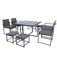 9-Piece Outdoor Dining Set with Space Saving Rattan Chairs