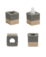 Household Essentials 3-Piece Set Wicker Bathroom Accessories Features Toilet Tissue Stand Wastebasket and Tissue Box Cover