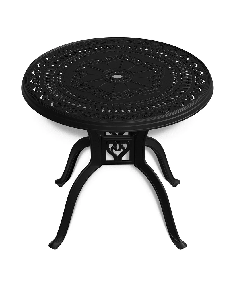 Simplie Fun 31.50-Inch Cast Aluminum Patio Dining Table With Black Frame And Umbrella Hole