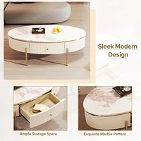 Streamdale Furniture Modern Oval Coffee Table With 2 Large Drawers Storage Accent Table