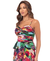 Xscape Women's Printed Tiered Ruffle-Trim Long Dress