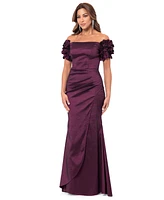 Xscape Women's Off-The-Shoulder Floral-Sleeve Dress