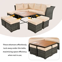 9 Piece Outdoor Patio Furniture Set with Coffee Table & Ottomans