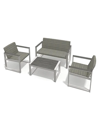 Simplie Fun Aluminum And Rattan Modern 4 Piece Sofa Seating Group For Patio Garden Outdoor