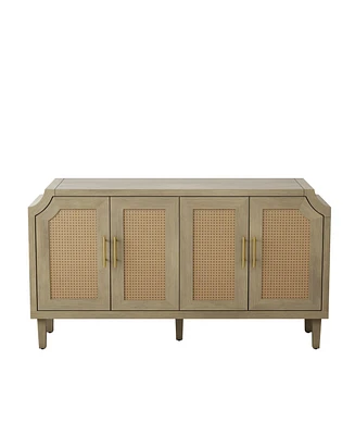 Simplie Fun 59.8" Modern 4-Door Rattan Cabinet, Easy Assembly