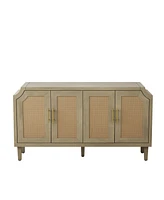 Simplie Fun 59.8" Modern 4-Door Rattan Cabinet, Easy Assembly