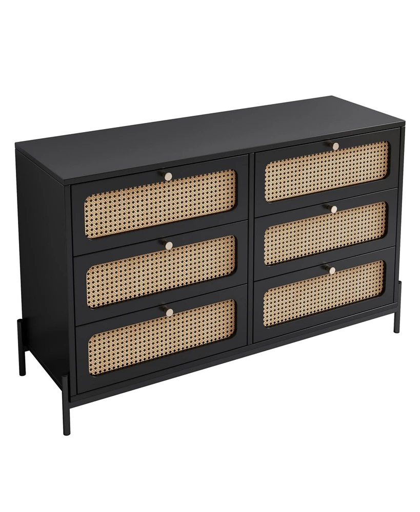 Streamdale Furniture Modern Rattan Wood 6-Drawer Dresser & Storage Cabinet