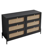 Streamdale Furniture Modern Rattan Wood 6-Drawer Dresser & Storage Cabinet