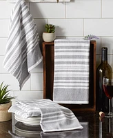 Design Imports French Terry Collection Kitchen Dishtowel Set, 18x28", Mineral Gray Stripe, 3 Piece
