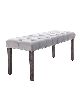 Streamdale Furniture Velvet Tufted Bench Ottoman, Light Gray