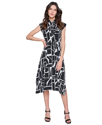 Karl Lagerfeld Paris Women's Printed Handkerchief-Hem Midi Dress