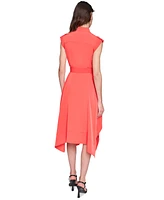 Karl Lagerfeld Paris Women's Belted Handkerchief-Hem Midi Dress