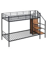 Simplie Fun Twin Over Metal Bunk Bed With Lateral Storage Ladder And Wardrobe