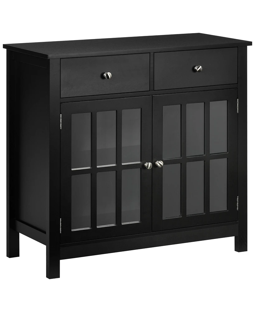 Simplie Fun Black Sideboard Buffet Cabinet with Glass Doors