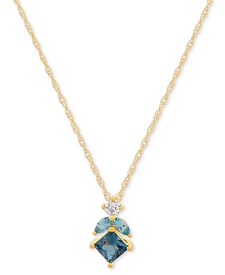 London Blue Topaz (3/8 ct. t.w.), Swiss Blue Topaz (1/8 ct. t.w.) & Diamond (1/20 ct. t.w.) 18" Pendant Necklace in 14k Gold