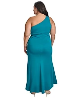 Eliza J Plus Ruched One-Shoulder Gown