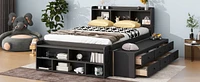 Streamdale Furniture Full Bed With Bookcase Headboard, Under Bed Storage Drawers And Bed End Storage Case, Espresso