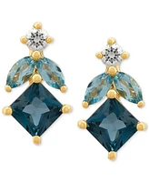 London Blue Topaz (7/8 ct. t.w.), Swiss Blue Topaz (1/4 ct. t.w.) & Diamond (1/10 ct. t.w.) Drop Earrings in 14k Gold