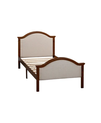 Simplie Fun Twin Bed With Upholstered Headboard And Footboard, With Slats, Walnut