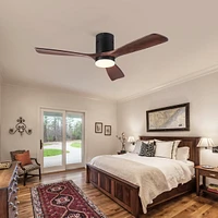 Streamdale Furniture Semi Flush Ceiling Fan With Integrated Led Light In Solid Wood Blade