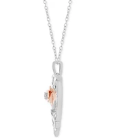 Diamond Belle Heart & Rose Pendant Necklace (1/10 ct. t.w.) in Sterling Silver & Rose Gold-Plate, 16" + 2" extender