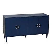 Stylish 4-Door Storage Cabinet with Pine Legs - Navy Blue
