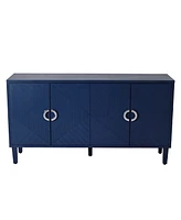 Streamdale Furniture Stylish 4-Door Storage Cabinet with Pine Legs - Navy Blue