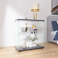 Black display cabinet with 2 shelves, 33.35" x 31.69" x 14.37"