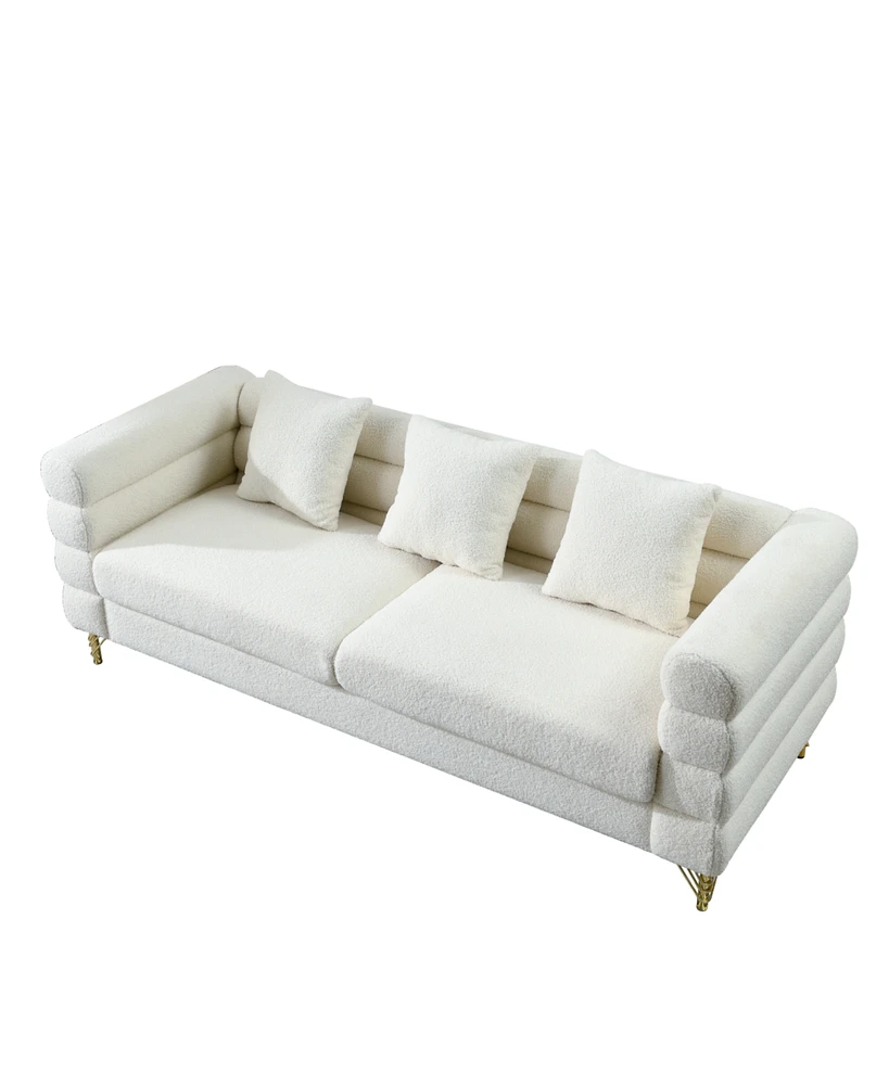 Simplie Fun 81" Comfortable 3-Seater Sectional Sofa, Ivory White with Pillows