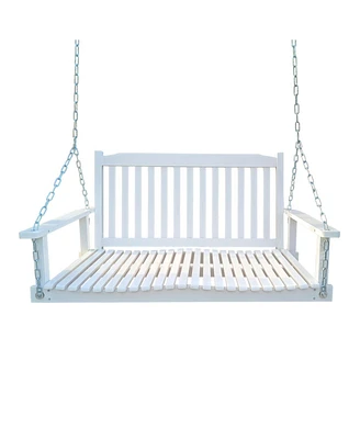 Simplie Fun Outdoor Wood Swing with Armrests, Easy Assembly