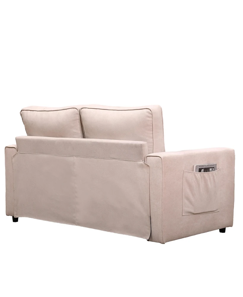 Simplie Fun Beige Convertible Sofa Bed with Storage Pockets