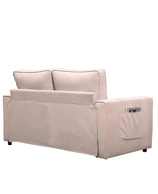 Simplie Fun Beige Convertible Sofa Bed with Storage Pockets
