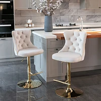 Adjustable Swivel Velvet Bar Stools Set of 2