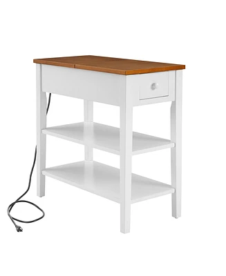 Simplie Fun 2-tone End Table with Usb Charging, White/Walnut