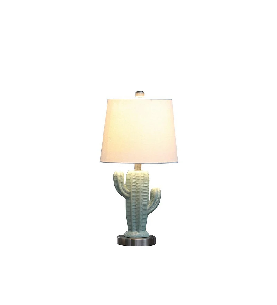 Streamdale Furniture 22" In Southwest Teal Ceramic Cactus Plant Modern Metal Table Lamp