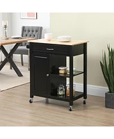 Streamdale Furniture Rolling Black Kitchen Island Cart with Storage