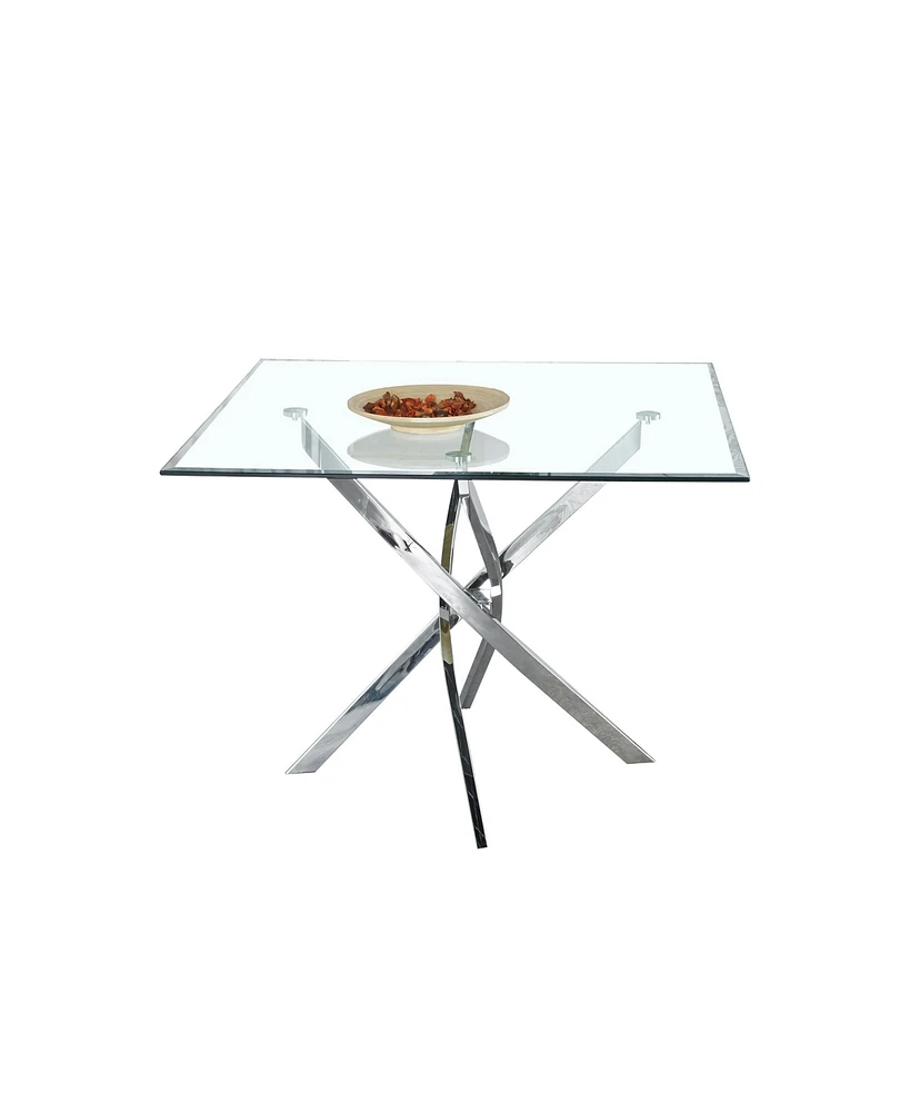 Simplie Fun Contemporary Square Clear Dining Tempered Glass Table With Silver Finish Stainless Steel Legs