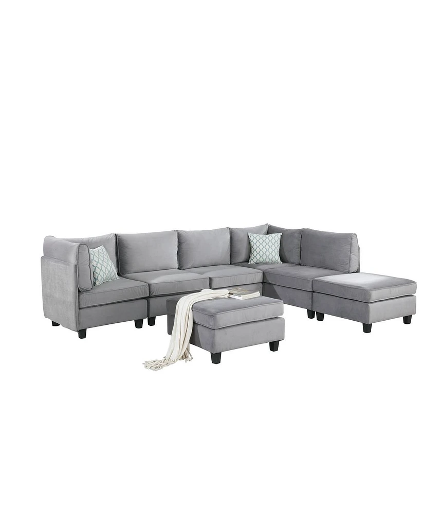 Simplie Fun Zelmira Gray Velvet 7 Piece Modular Sectional Sofa