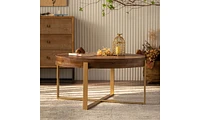 33.86"Modern Retro Splicing Round Coffee Table, Fir Wood Table Top With Gold Cross Legs Base