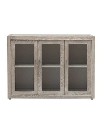 Simplie Fun Wood Storage Cabinet with Tempered Glass Doors, Adjustable Shelf