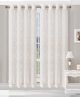 Superior Modern Embroidered Imperial Trellis Sheer 2-Piece Curtain Panel Set with Grommet Header Top