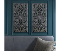 Botanical Panel Distressed Carved Wood 2-Piece Wall Decor Set