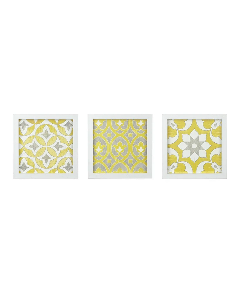 Streamdale Furniture Tuscan Tiles Distressed Yellow Medallion 3-Piece Wall Decor Set