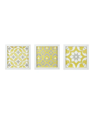 Streamdale Furniture Tuscan Tiles Distressed Yellow Medallion 3-Piece Wall Decor Set