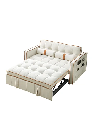 Simplie Fun Modern 55.5" Pull Out Sleep Sofa Bed 2 Seater Loveseats Sofa Couch With Side Pockets