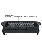 Streamdale Furniture 84.65" Pu Rolled Arm Chesterfield Three Seater Sofa