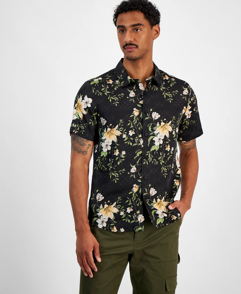 Guess Men's Charm Midnight Short Sleeve Button-Front Floral Print Shirt |  Foxvalley Mall